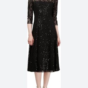 SLNY Chic Black Sequin Lace Cocktail Dress